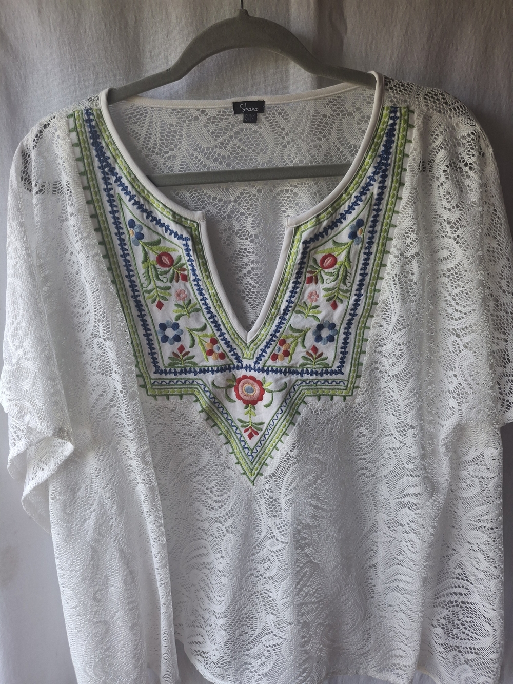 White Lace Embroidered V-Neck Women’s Top
